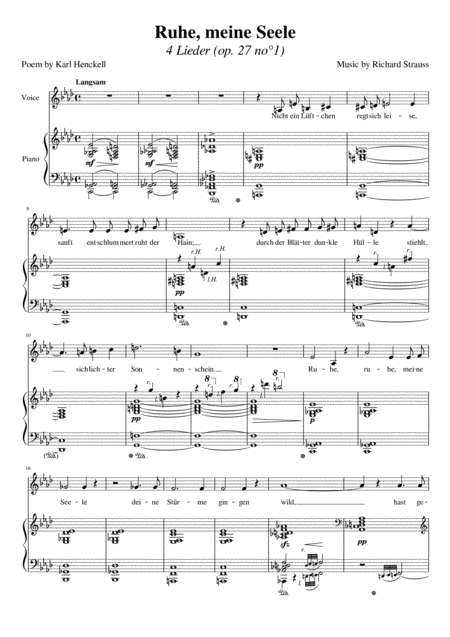 Free Sheet Music Ruhe Meine Seele Strauss Low Voice