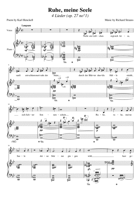 Ruhe Meine Seele Strauss Medium Voice Sheet Music