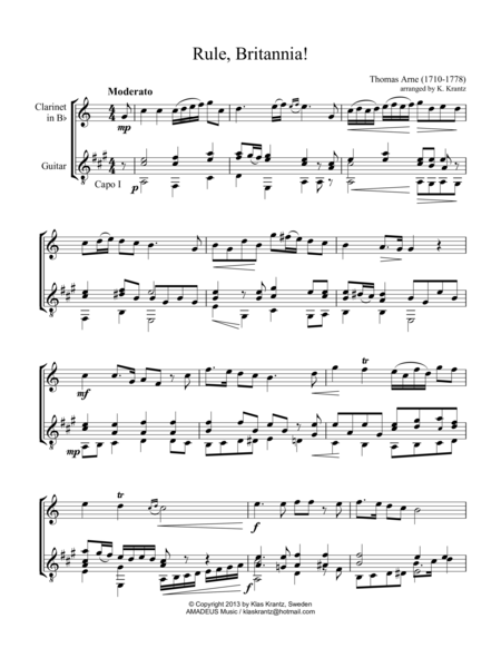 Rule Britannia For Clarinet In Bb And Guitar Sheet Music