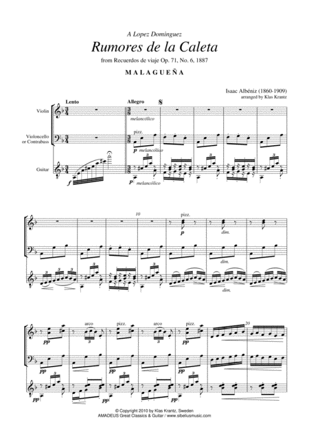 Free Sheet Music Rumores De La Caleta For Violin Cello And Guitar