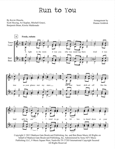 Run To You Womens Barbershop Choral Pricing Sheet Music