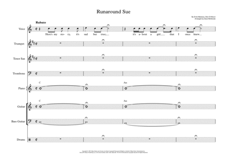 Runaround Sue Vocal With Small Band 3 Horns Key Of C Sheet Music