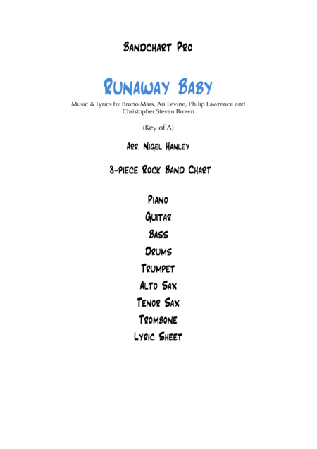 Runaway Baby 8pc Pop Rock Band Chart Sheet Music