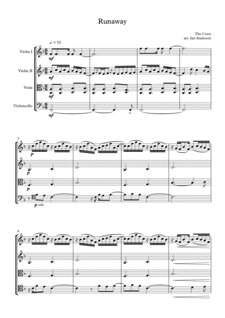 Runaway String Quartet Sheet Music