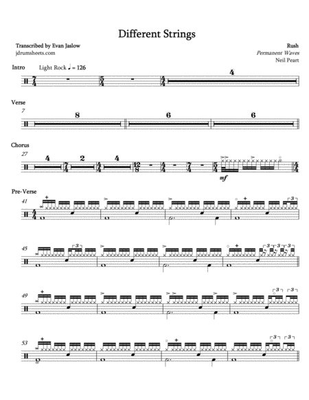 Rush Different Strings Sheet Music