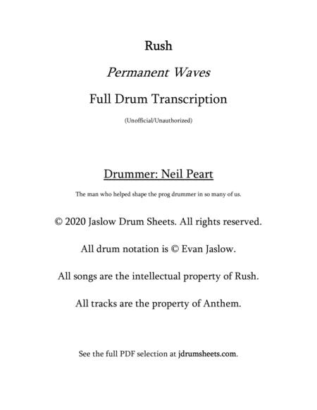 Rush Permanent Waves Full Drum Transcription Sheet Music