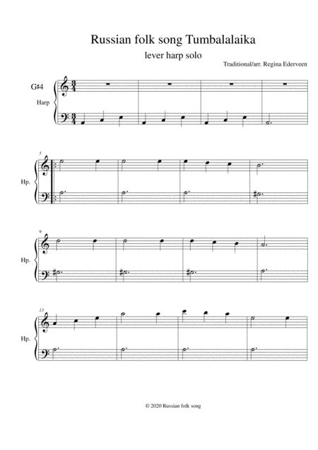 Free Sheet Music Russian Folk Song Tumbalalaika Lever Harp Solo