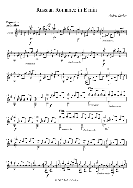 Russian Romance For Classical Guitar Sheet Music