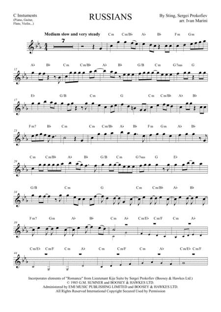 Russians By Sting Lead Sheet And Transpositions Sheet Music