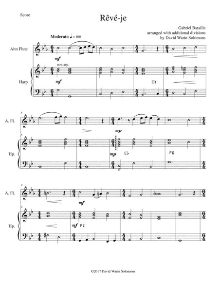 Free Sheet Music Rv Je Am I Dreaming For Alto Flute And Harp