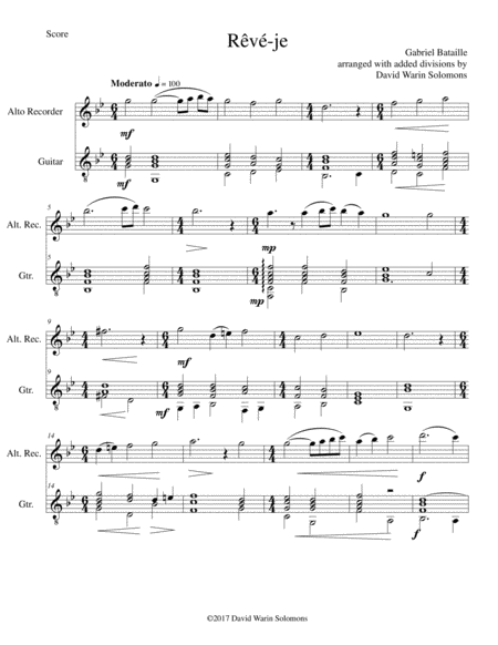 Rv Je Am I Dreaming For Alto Recorder And Guitar Sheet Music