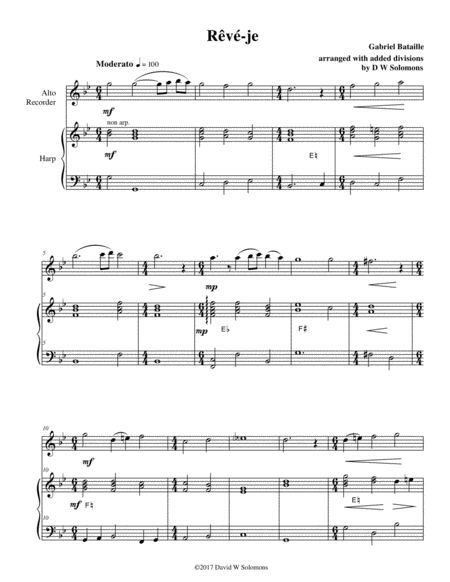 Free Sheet Music Rv Je Am I Dreaming For Alto Recorder And Harp