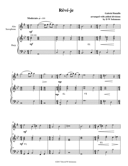 Free Sheet Music Rv Je Am I Dreaming For Alto Saxophone And Harp
