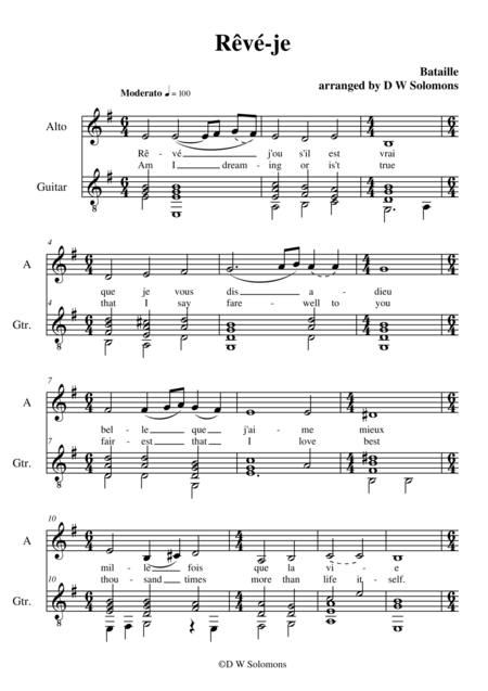 Free Sheet Music Rv Je Am I Dreaming For Alto Voice And Guitar