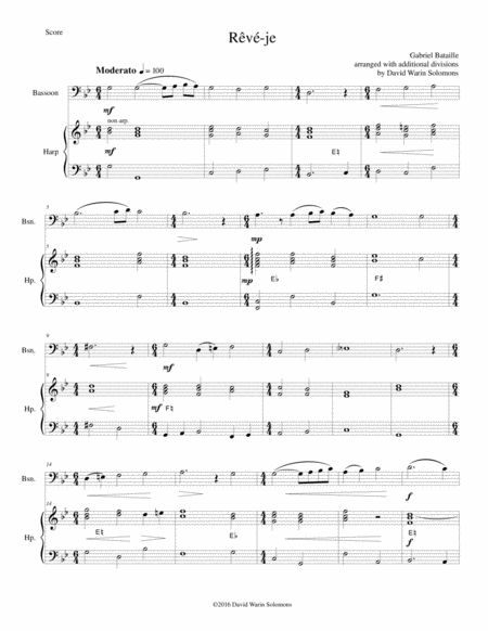 Free Sheet Music Rv Je Am I Dreaming For Bassoon And Harp