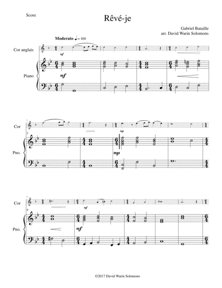 Rv Je Am I Dreaming For Cor Anglais And Piano Sheet Music