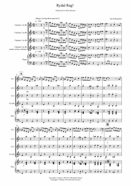 Rydal Rag For Clarinet Quartet Sheet Music