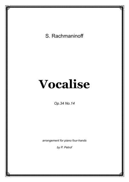 S Rachmaninoff Vocalise Op 34 No 14 For Piano 4 Hands Sheet Music