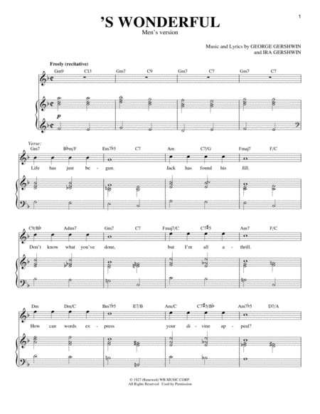 Free Sheet Music S Wonderful Mens Version