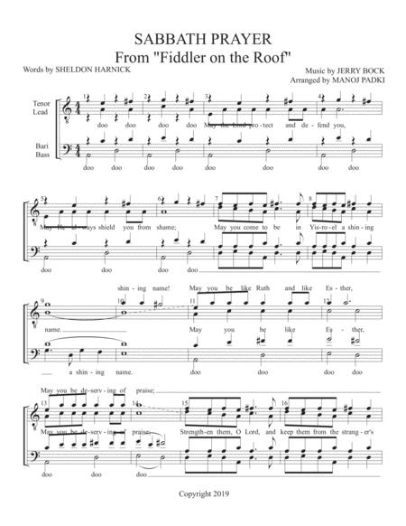 Sabbath Prayer From Fiddler On The Roof Sheet Music