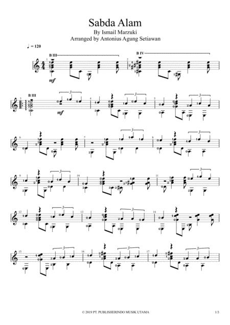 Free Sheet Music Sabda Alam Solo Guitar Score