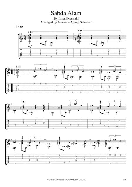 Free Sheet Music Sabda Alam Solo Guitar Tablature