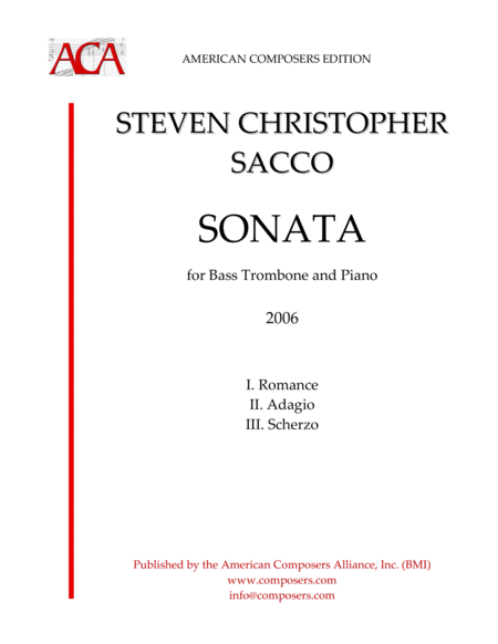 Sacco Sonata For Bass Trombone And Piano Sheet Music