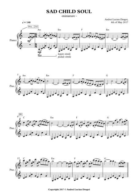 Sad Child Soul Miniature For Piano Solo Leadsheet Included Sheet Music