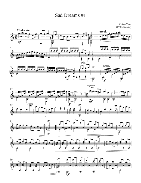 Sad Dreams 1 For Solo Guitar Sheet Music