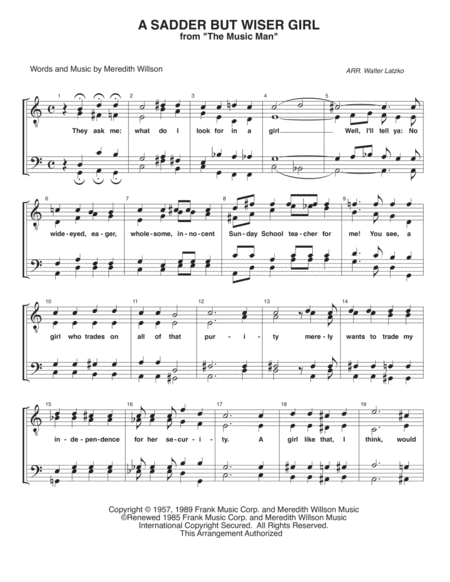 Free Sheet Music Sadder But Wiser By Meredith Wilson