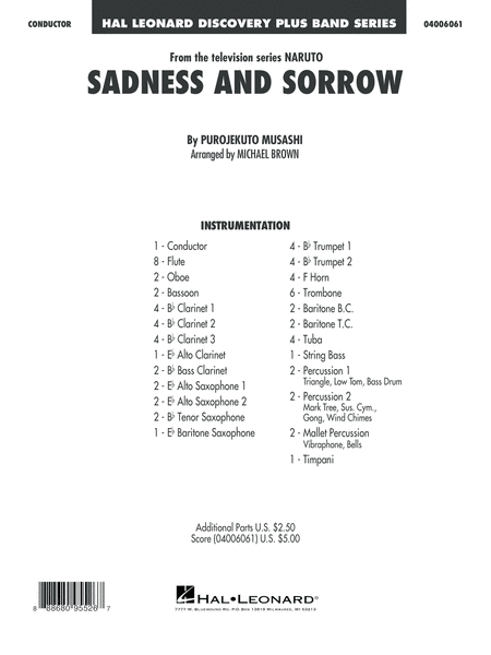 Sadness And Sorrow From Naruto Arr Michael Brown Conductor Score Full Score Sheet Music