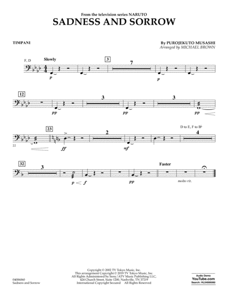 Free Sheet Music Sadness And Sorrow From Naruto Arr Michael Brown Timpani