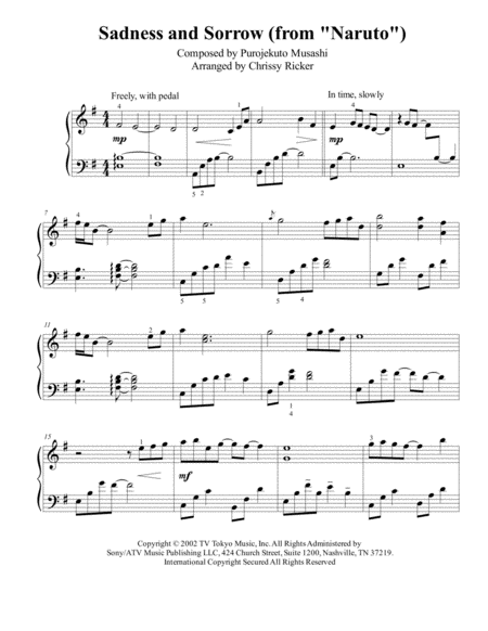 Sadness And Sorrow From Naruto Intermediate Piano Sheet Music