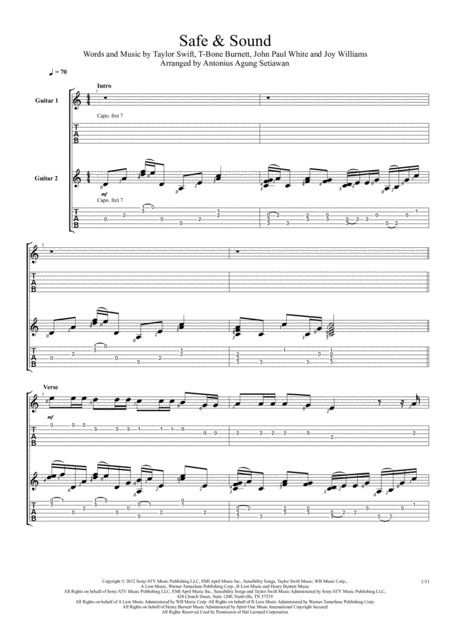 Safe And Sound Duet Guitar Tablature Sheet Music