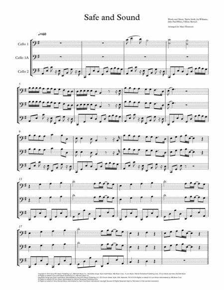 Safe And Sound For Cello Duet Sheet Music