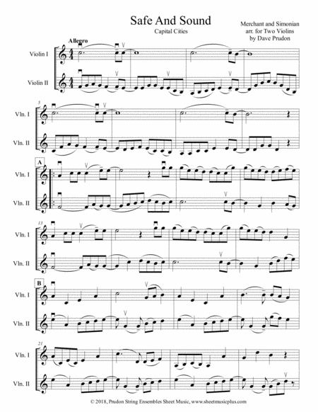 Safe And Sound For Two Violins Sheet Music