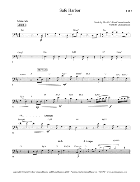 Free Sheet Music Safe Harbor In D Cello