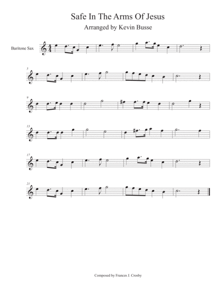 Free Sheet Music Safe In The Arms Of Jesus Easy Key Of C Bari Sax