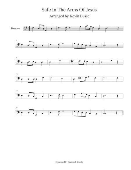 Free Sheet Music Safe In The Arms Of Jesus Easy Key Of C Bassoon