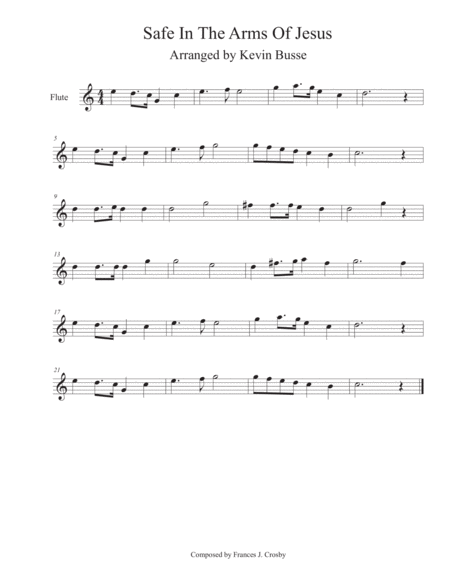 Free Sheet Music Safe In The Arms Of Jesus Easy Key Of C Flute