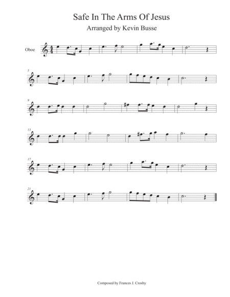 Safe In The Arms Of Jesus Easy Key Of C Oboe Sheet Music