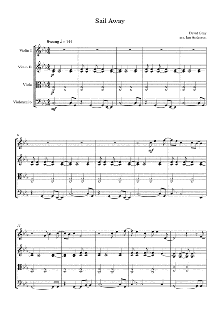 Free Sheet Music Sail Away String Quartet