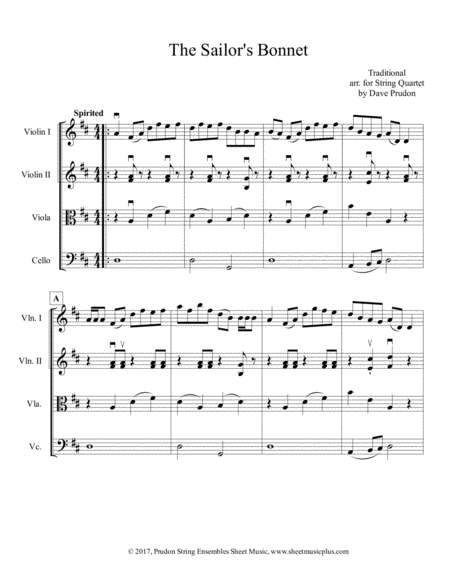 Sailors Bonnet For String Quartet Sheet Music