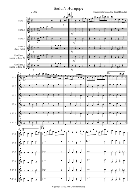 Free Sheet Music Sailors Hornpipe For Flute Quartet