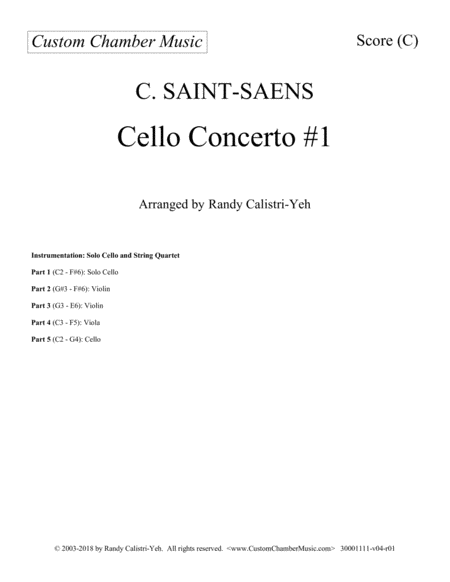 Free Sheet Music Saint Saens Cello Concerto 1 In A Minor Op 33 With String Quartet