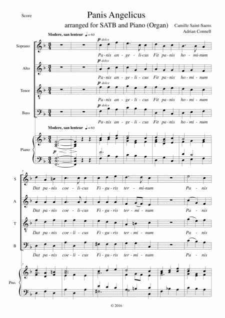 Free Sheet Music Saint Saens Panis Angelicus Arranged For Satb Choir And Piano Or Organ