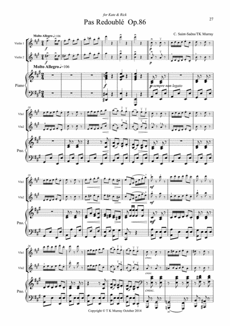 Free Sheet Music Saint Saens Pas Redouble Op 86 2 Violins Violin Duo Violin Group Piano