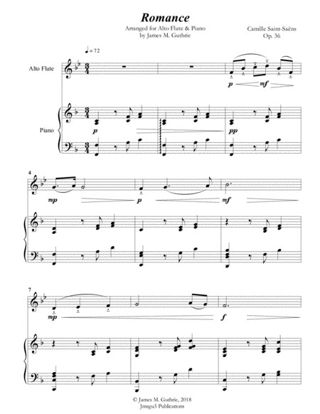 Saint Saens Romance For Alto Flute Piano Sheet Music