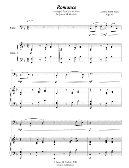 Free Sheet Music Saint Saens Romance For Cello Piano