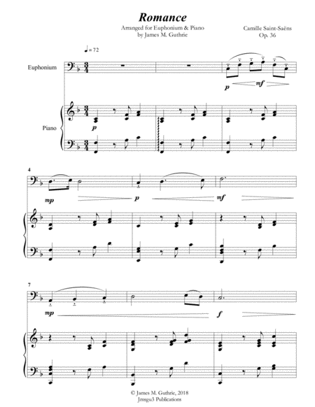 Free Sheet Music Saint Saens Romance For Euphonium Piano